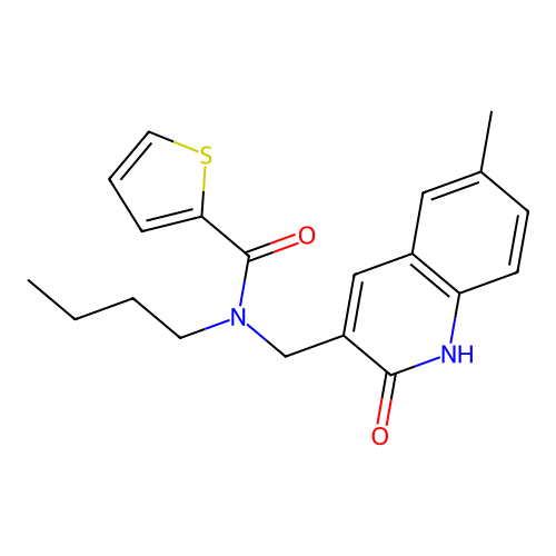 N-butyl-N-[(6-methyl-2-oxo-1H-quinolin-3-yl)methyl]thiophene-2-carboxamide structure