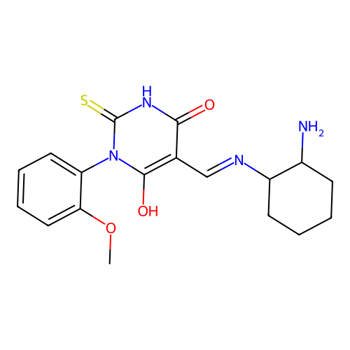 (5E)-5-{[(2-aminocyclohexyl)amino]methylidene}-1-(2-methoxyphenyl)-2-sulfanylpyrimidine-4,6(1H,5H)-dione structure