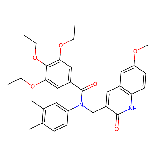 N-(3,4-dimethylphenyl)-3,4,5-triethoxy-N-[(6-methoxy-2-oxo-1H-quinolin-3-yl)methyl]benzamide structure