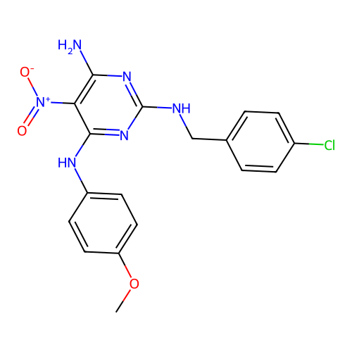 N~2~-(4-chlorobenzyl)-N~4~-(4-methoxyphenyl)-5-nitropyrimidine-2,4,6-triamine structure