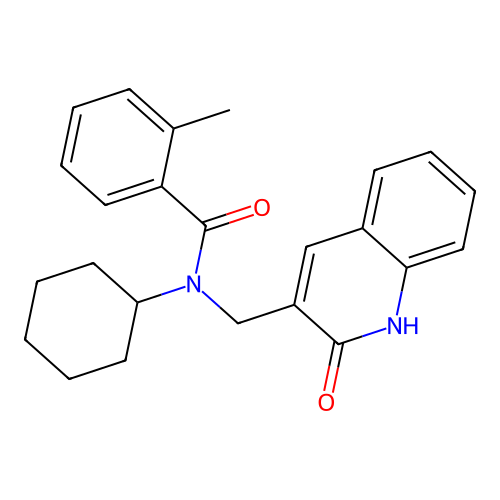 N-cyclohexyl-2-methyl-N-[(2-oxo-1H-quinolin-3-yl)methyl]benzamide structure