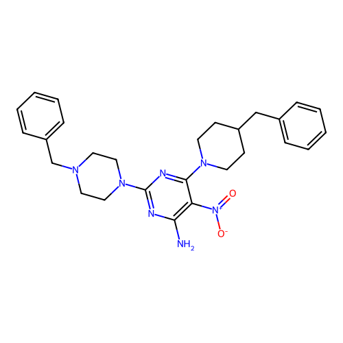 2-(4-Benzylpiperazin-1-yl)-6-(4-benzylpiperidin-1-yl)-5-nitropyrimidin-4-amine structure