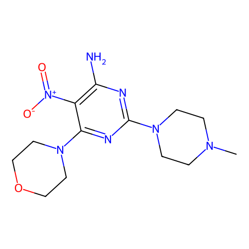 2-(4-Methylpiperazin-1-yl)-6-(morpholin-4-yl)-5-nitropyrimidin-4-amine structure
