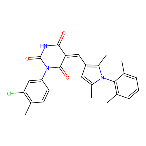 (5Z)-1-(3-chloro-4-methylphenyl)-5-[[1-(2,6-dimethylphenyl)-2,5-dimethylpyrrol-3-yl]methylidene]-1,3-diazinane-2,4,6-trione structure