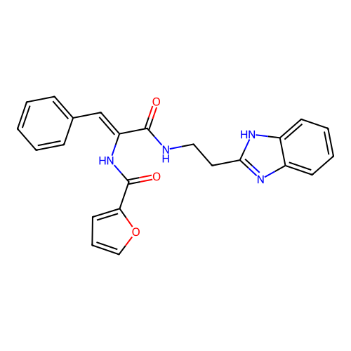 N-[1-[2-(1H-benzoimidazol-2-yl)ethylcarbamoyl]-2-phenyl-ethenyl]furan-2-carboxamide structure