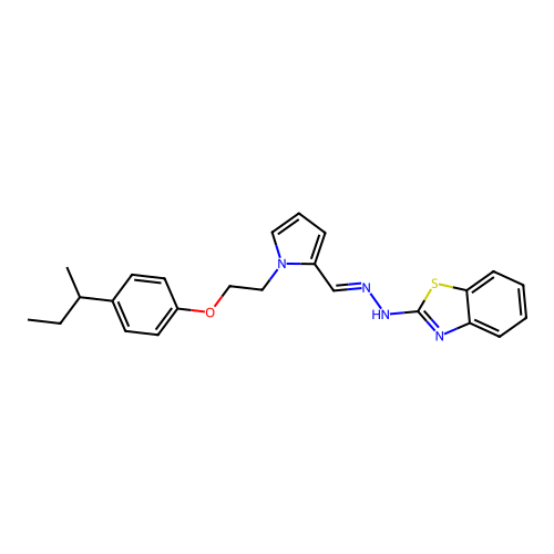 (E)-2-(2-((1-(2-(4-(sec-butyl)phenoxy)ethyl)-1H-pyrrol-2-yl)methylene)hydrazinyl)benzo[d]thiazole structure