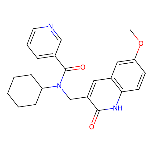 N-cyclohexyl-N-[(6-methoxy-2-oxo-1H-quinolin-3-yl)methyl]pyridine-3-carboxamide structure