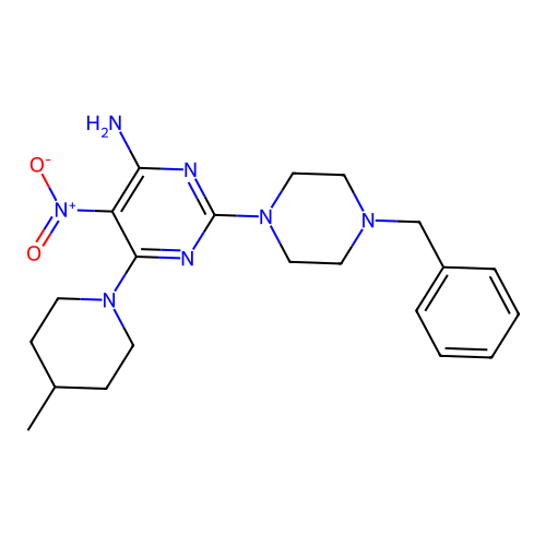 2-(4-Benzylpiperazin-1-yl)-6-(4-methylpiperidin-1-yl)-5-nitropyrimidin-4-amine structure