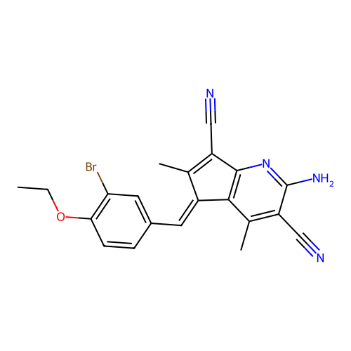 (5E)-2-amino-5-[(3-bromo-4-ethoxyphenyl)methylidene]-4,6-dimethylcyclopenta[b]pyridine-3,7-dicarbonitrile structure