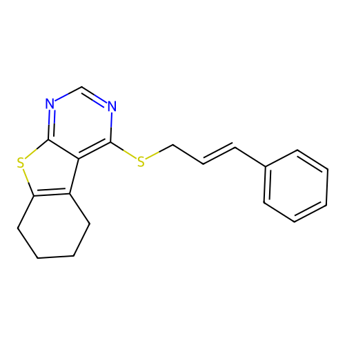 4-{[(2E)-3-phenylprop-2-en-1-yl]sulfanyl}-5,6,7,8-tetrahydro[1]benzothieno[2,3-d]pyrimidine structure