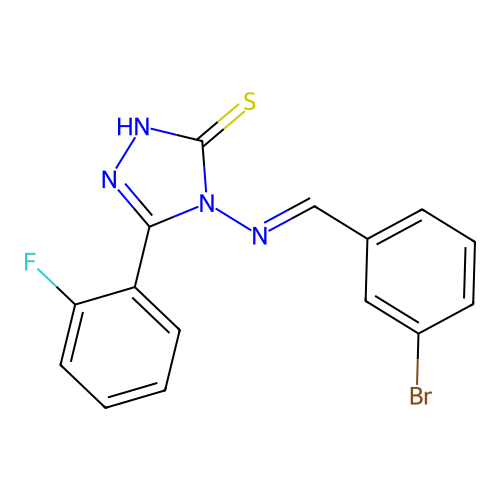4-((3-BR-Benzylidene)amino)-5-(2-F-phenyl)-4H-1,2,4-triazol-3-YL hydrosulfide structure