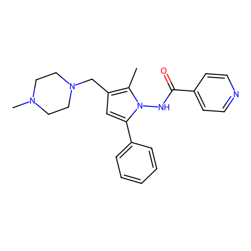 N-[2-methyl-3-[(4-methylpiperazin-1-yl)methyl]-5-phenyl-pyrrol-1-yl]pyridine-4-carboxamide structure
