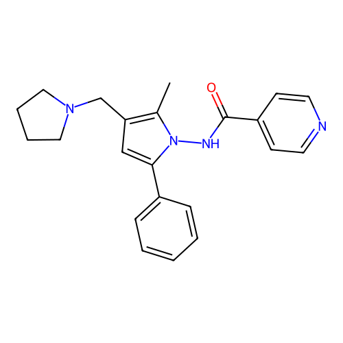 N-[2-methyl-5-phenyl-3-(pyrrolidin-1-ylmethyl)pyrrol-1-yl]pyridine-4-carboxamide structure