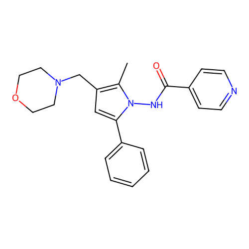 N-[2-methyl-3-(morpholinomethyl)-5-phenyl-pyrrol-1-yl]pyridine-4-carboxamide structure