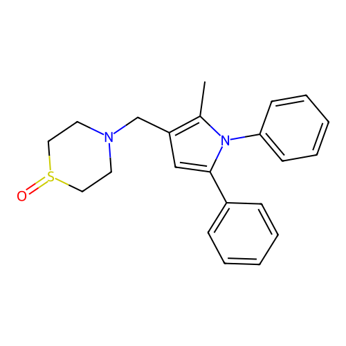 4-[(2-Methyl-1,5-diphenyl-pyrrol-3-yl)methyl]-1,4-thiazinane 1-oxide structure