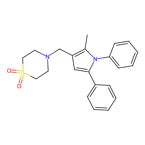 4-[(2-Methyl-1,5-diphenyl-pyrrol-3-yl)methyl]-1,4-thiazinane 1,1-dioxide structure