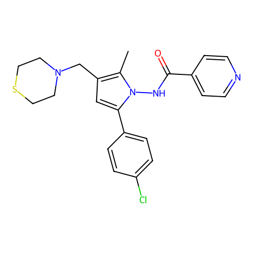 N-[5-(4-chlorophenyl)-2-methyl-3-(thiomorpholin-4-ylmethyl)pyrrolyl]-4-pyridylcarboxamide structure