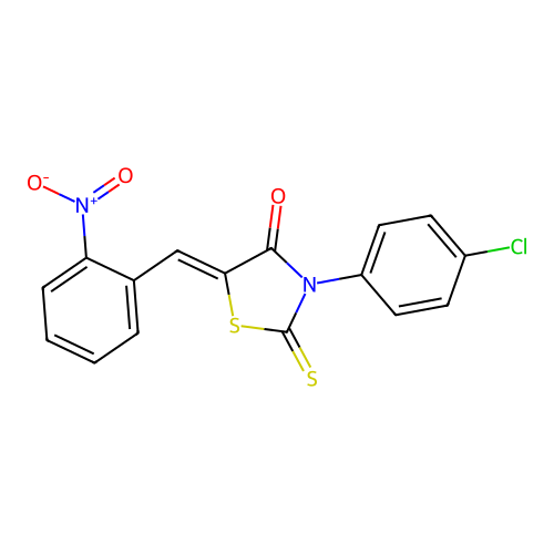 (5Z)-3-(4-chlorophenyl)-5-(2-nitrobenzylidene)-2-thioxo-1,3-thiazolidin-4-one structure