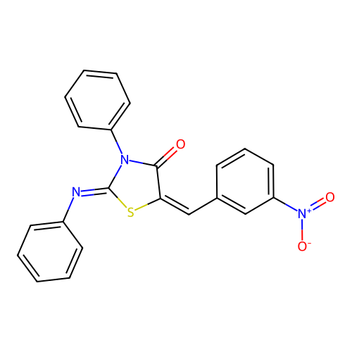(2E,5E)-5-(3-nitrobenzylidene)-3-phenyl-2-(phenylimino)-1,3-thiazolidin-4-one structure