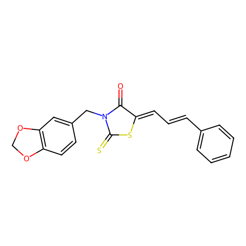 (5Z)-3-(1,3-benzodioxol-5-ylmethyl)-5-[(2E)-3-phenylprop-2-en-1-ylidene]-2-thioxo-1,3-thiazolidin-4-one structure