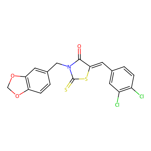 (Z)-3-(benzo[d][1,3]dioxol-5-ylmethyl)-5-(3,4-dichlorobenzylidene)-2-thioxothiazolidin-4-one structure