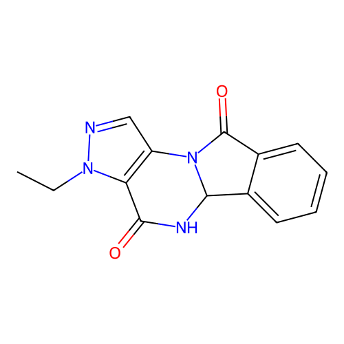 3-ethyl-5,5a-dihydro-3H-pyrazolo[3',4':5,6]pyrimido[2,1-a]isoindole-4,10-dione structure