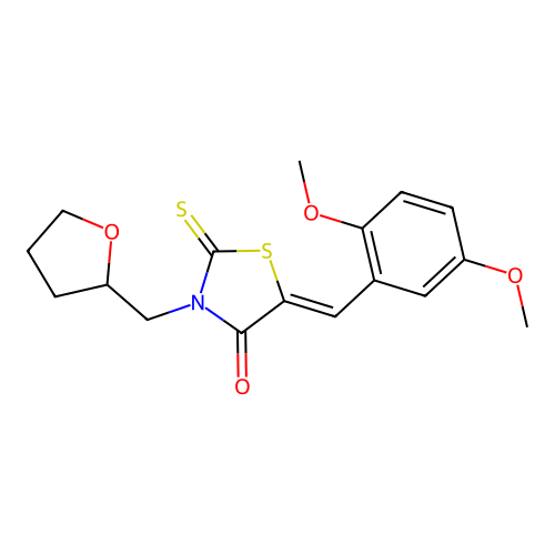 (5Z)-5-(2,5-dimethoxybenzylidene)-3-(tetrahydrofuran-2-ylmethyl)-2-thioxo-1,3-thiazolidin-4-one structure