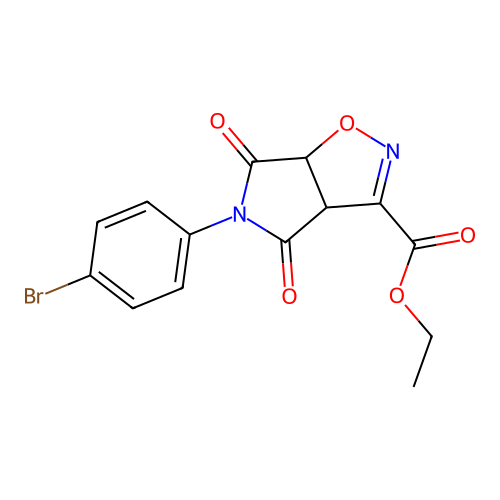 ethyl 5-(4-bromophenyl)-4,6-dioxo-4,5,6,6a-tetrahydro-3aH-pyrrolo[3,4-d][1,2]oxazole-3-carboxylate structure