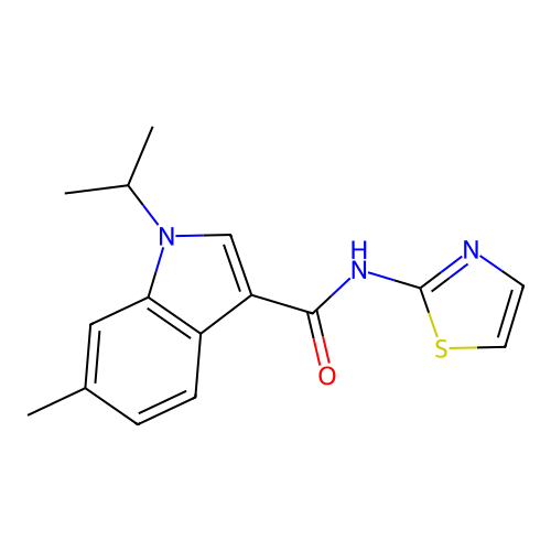 1-isopropyl-6-methyl-1H-indole-3-carboxylic acid thiazol-2-ylamide structure