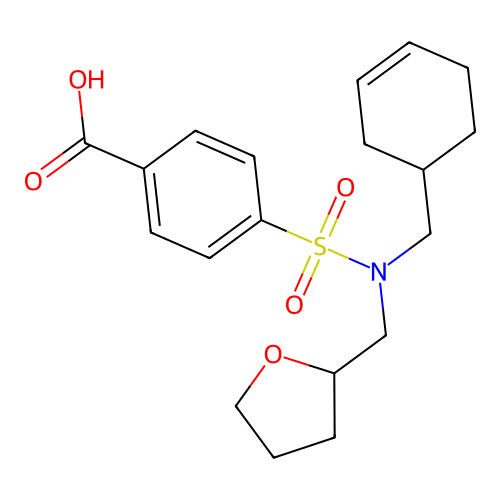 4-[(Cyclohex-3-en-1-ylmethyl)(tetrahydrofuran-2-ylmethyl)sulfamoyl]benzoic acid structure