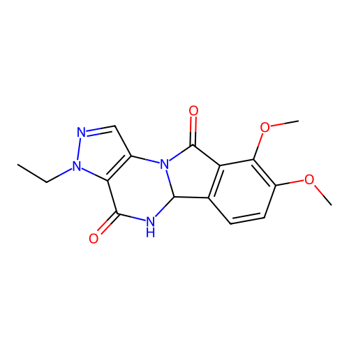 3-ethyl-8,9-dimethoxy-5,5a-dihydro-3H-pyrazolo[3',4':5,6]pyrimido[2,1-a]isoindole-4,10-dione structure