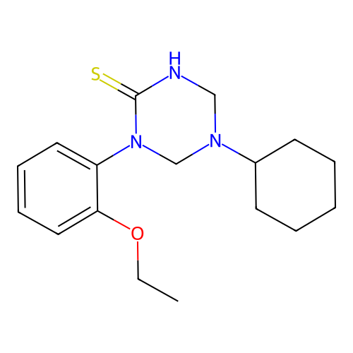 5-Cyclohexyl-1-(2-ethoxyphenyl)-1,3,5-triazinane-2-thione structure