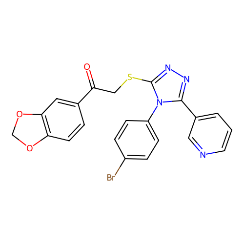 1-(1,3-benzodioxol-5-yl)-2-[[4-(4-bromophenyl)-5-pyridin-3-yl-1,2,4-triazol-3-yl]sulfanyl]ethanone structure