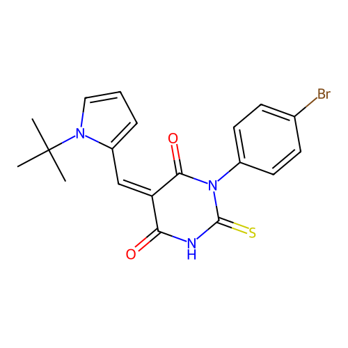 (5Z)-1-(4-bromophenyl)-5-[(1-tert-butyl-1H-pyrrol-2-yl)methylidene]-2-sulfanylpyrimidine-4,6(1H,5H)-dione structure