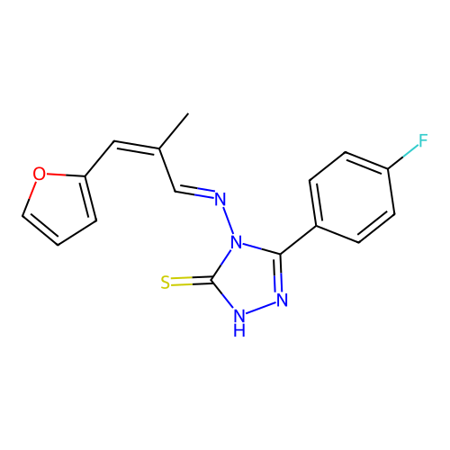 5-(4-F-PH)-4-((3-(2-Furyl)-2-ME-2-propenylidene)amino)-4H-1,2,4-triazole-3-thiol structure