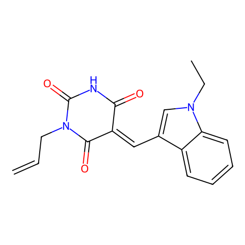 (E)-1-allyl-5-((1-ethyl-1H-indol-3-yl)methylene)pyrimidine-2,4,6(1H,3H,5H)-trione structure