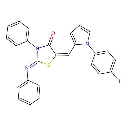 (2Z,5E)-5-{[1-(4-iodophenyl)-1H-pyrrol-2-yl]methylidene}-3-phenyl-2-(phenylimino)-1,3-thiazolidin-4-one structure