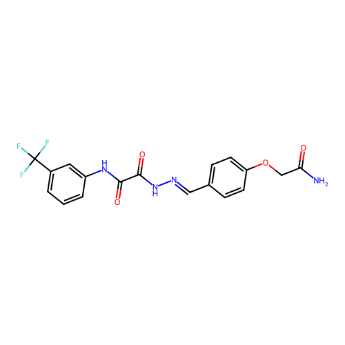 N'-[[4-(2-amino-2-oxoethoxy)phenyl]methylideneamino]-N-[3-(trifluoromethyl)phenyl]oxamide structure