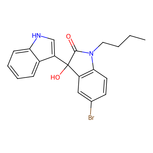 5'-bromo-1'-butyl-3'-hydroxy-1',3'-dihydro-1H,2'H-3,3'-biindol-2'-one structure