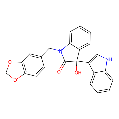 1'-(1,3-benzodioxol-5-ylmethyl)-3'-hydroxy-1',3'-dihydro-1H,2'H-3,3'-biindol-2'-one structure