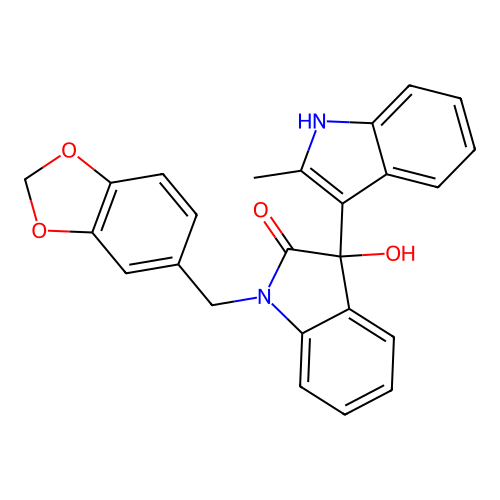 1'-(1,3-benzodioxol-5-ylmethyl)-3'-hydroxy-2-methyl-1',3'-dihydro-1H,2'H-3,3'-biindol-2'-one structure