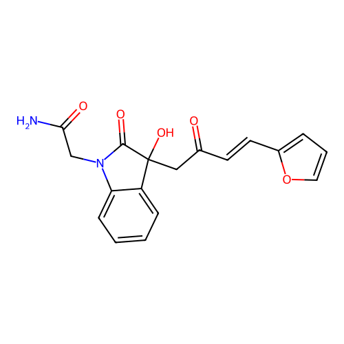 2-[3-[(E)-4-(furan-2-yl)-2-oxobut-3-enyl]-3-hydroxy-2-oxoindol-1-yl]acetamide structure