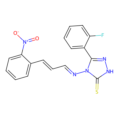 3-(2-fluorophenyl)-4-[(E)-[(E)-3-(2-nitrophenyl)prop-2-enylidene]amino]-1H-1,2,4-triazole-5-thione structure