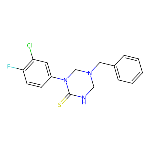 5-Benzyl-1-(3-chloro-4-fluorophenyl)-1,3,5-triazinane-2-thione structure