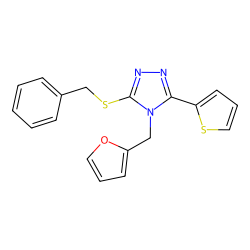 3-(benzylsulfanyl)-4-(furan-2-ylmethyl)-5-(thiophen-2-yl)-4H-1,2,4-triazole structure