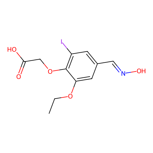 {2-ethoxy-4-[(E)-(hydroxyimino)methyl]-6-iodophenoxy}acetic acid structure