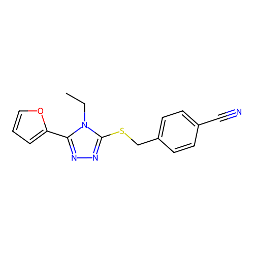 4-({[4-ethyl-5-(furan-2-yl)-4H-1,2,4-triazol-3-yl]sulfanyl}methyl)benzonitrile structure
