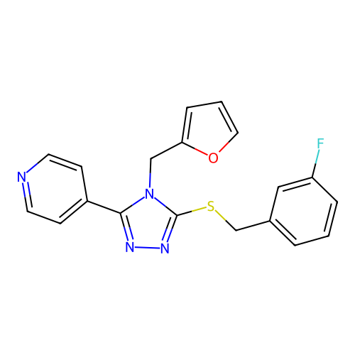 4-(5-((3-fluorobenzyl)thio)-4-(furan-2-ylmethyl)-4H-1,2,4-triazol-3-yl)pyridine structure