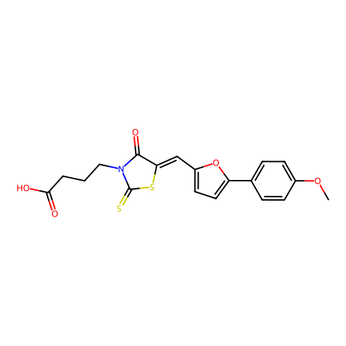 (Z)-4-(5-((5-(4-methoxyphenyl)furan-2-yl)methylene)-4-oxo-2-thioxothiazolidin-3-yl)butanoic acid structure