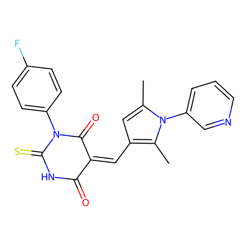 (5Z)-5-[(2,5-dimethyl-1-pyridin-3-ylpyrrol-3-yl)methylidene]-1-(4-fluorophenyl)-2-sulfanylidene-1,3-diazinane-4,6-dione structure